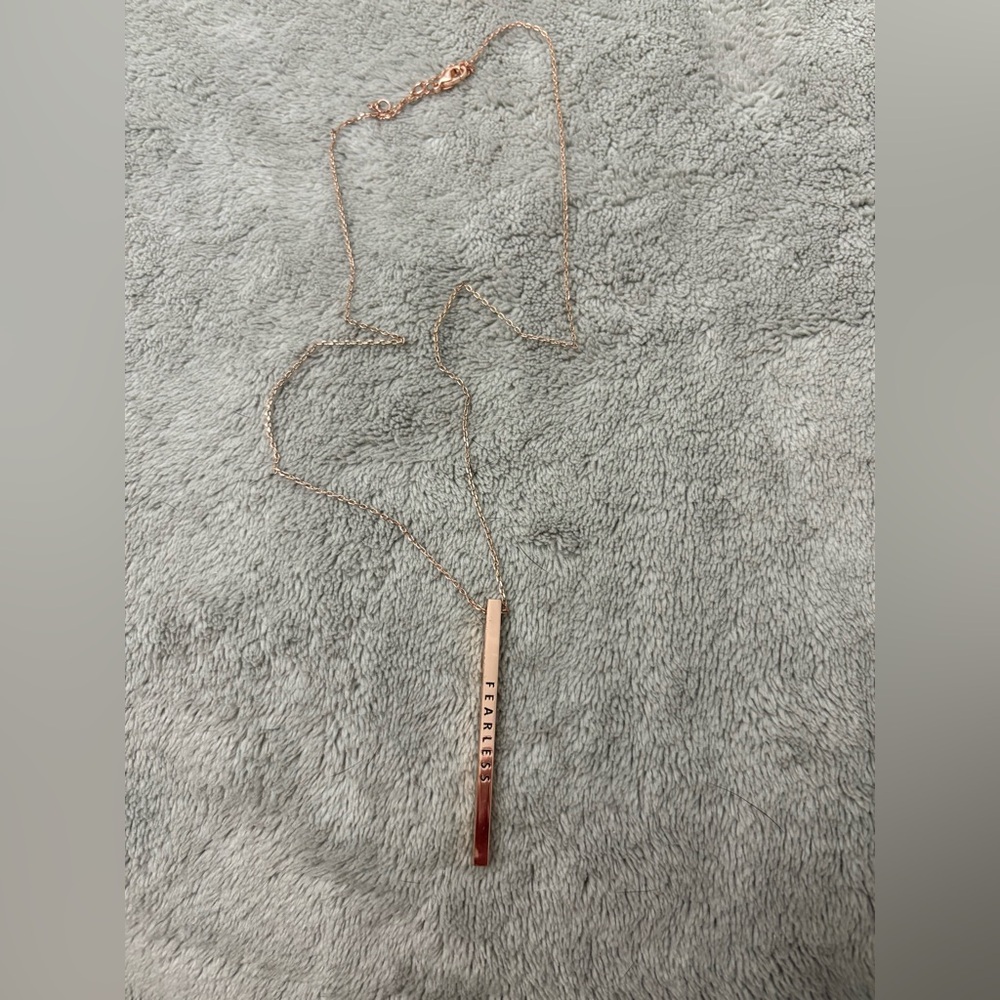 Rose Gold Bar “FEARLESS” Pendant Necklace